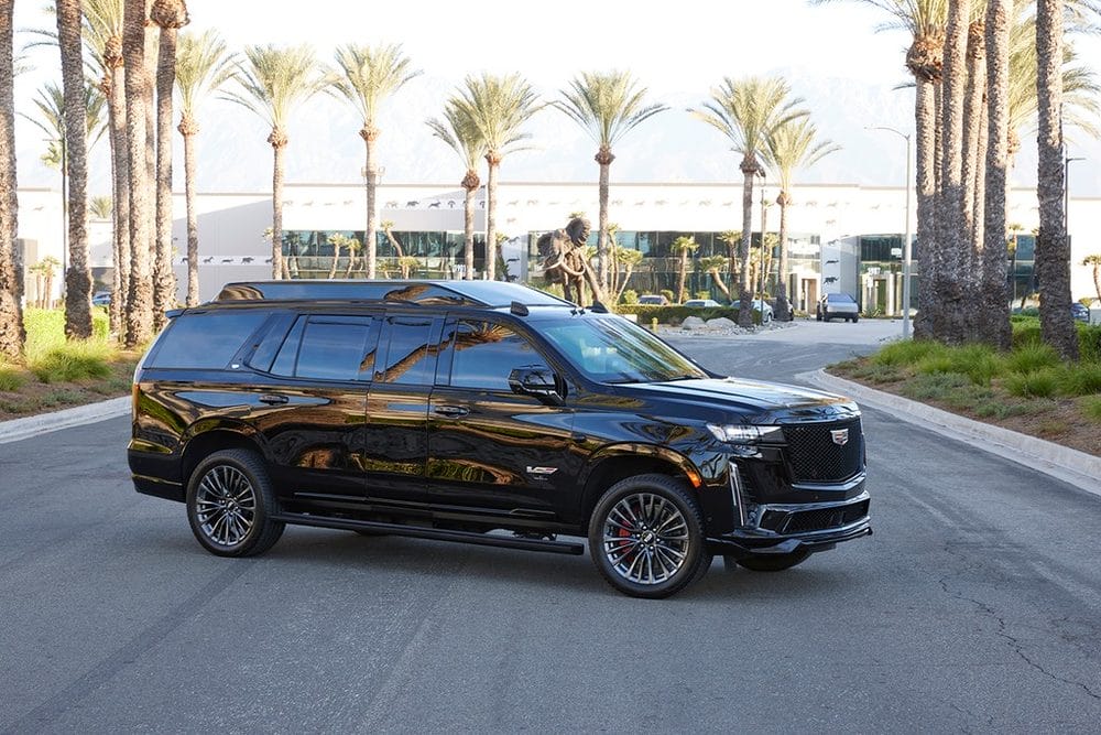 2023 Armored Cadillac Escalade V CEO exterior front three-quarter view